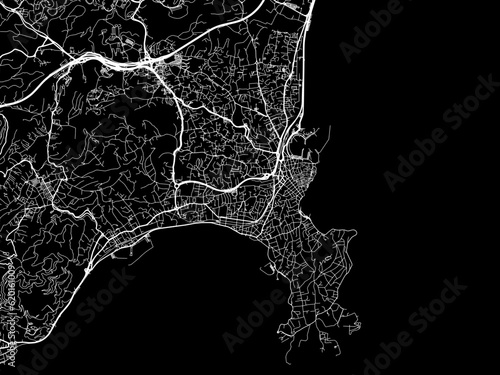 Vector road map of the city of  Antibes in France on a black background.