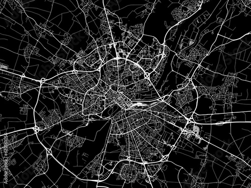 Vector road map of the city of Caen in France on a black background.