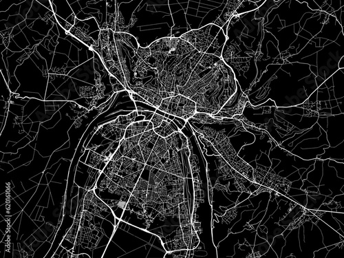 Vector road map of the city of  Rouen in France on a black background.