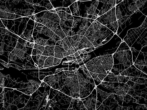 Vector road map of the city of  Nantes in France on a black background.