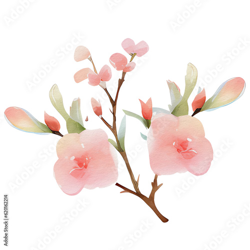 watercolor beautiful pink flower and branches  ai generative