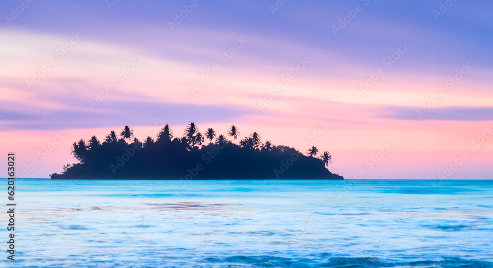 island blue ocean purple pink orange sky sunset