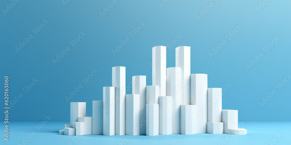 White rising bar chart on blue background with copy space White rising bar chart on blue background with copy space