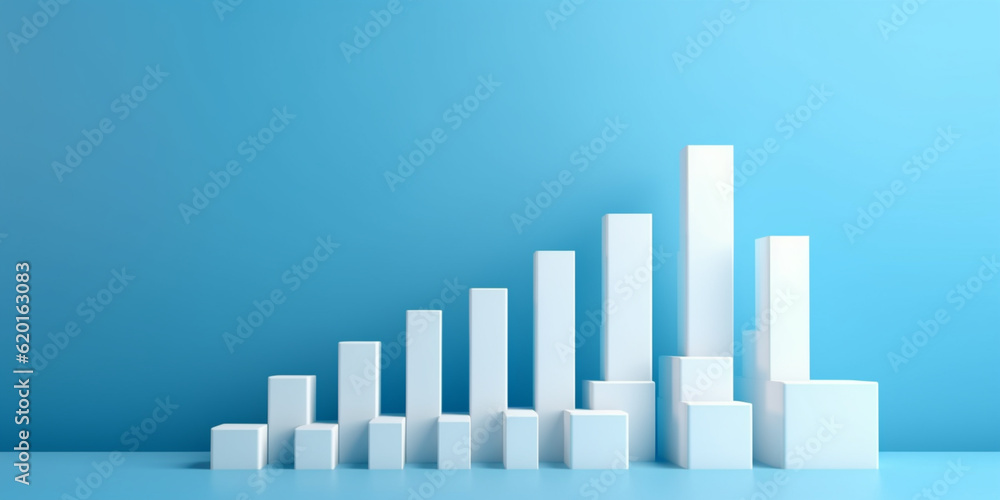 White rising bar chart on blue background with copy space White rising bar chart on blue background with copy space