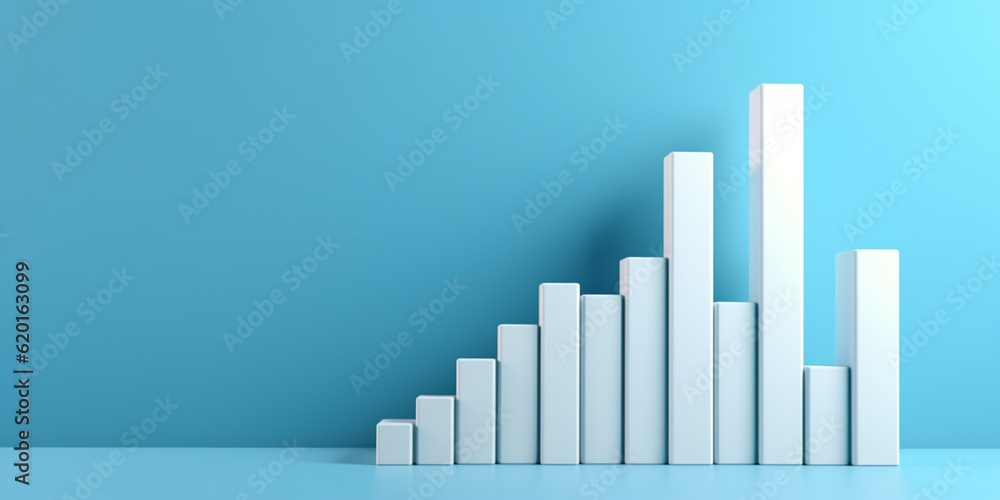 White rising bar chart on blue background with copy space White rising bar chart on blue background with copy space