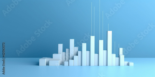 White rising bar chart on blue background with copy space