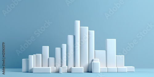 White rising bar chart on blue background with copy space