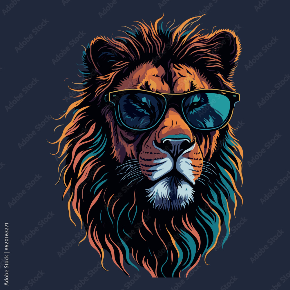 Obraz premium Lion head with Sunglass mascot vector illustration