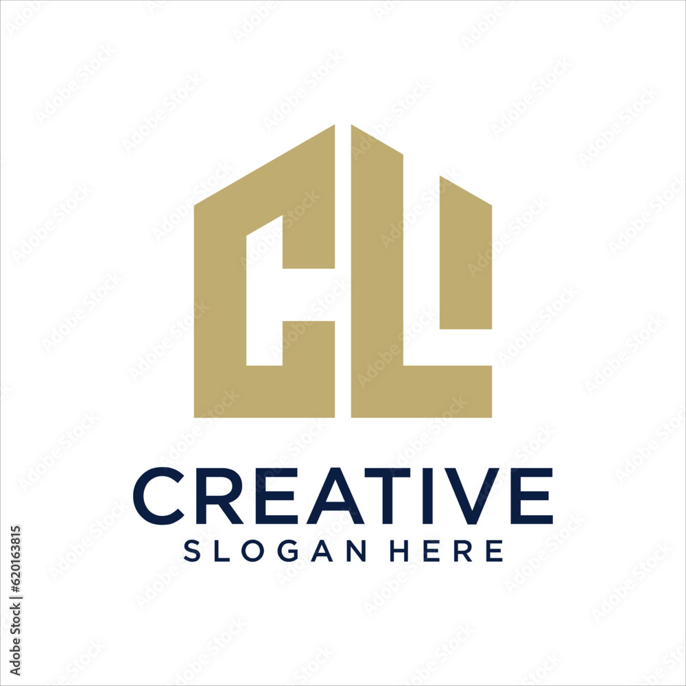 Obraz premium Abstract CL Letter Creative Home Shape Logo Design. Unique Real Estate, Property, Construction Vector Icon.