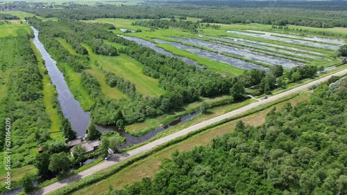 Aerial views at national park Weerribben Overijssel Netherlands. Steenwijkerland. Peatfields. Canals. Kalenberg. photo