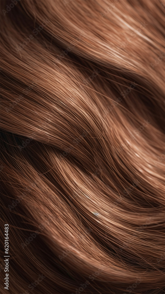 Close-up of a bunch of shiny straight natural light brown hair . Generative AI Close-up of a bunch of shiny straight natural light brown hair . Generative AI