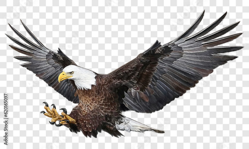 Bald eagle swoop attack hand draw and paint color on checkered background vector