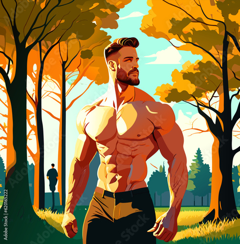 muscle man in garden
