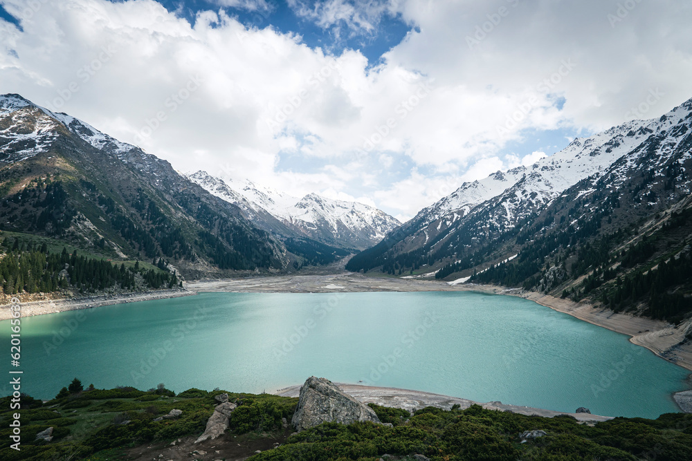 High-mountain lake with turquoise water, Big Almaty lake