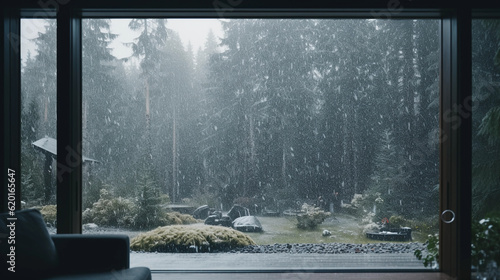heavy hail shatter window in bad stormy weather because of climate change