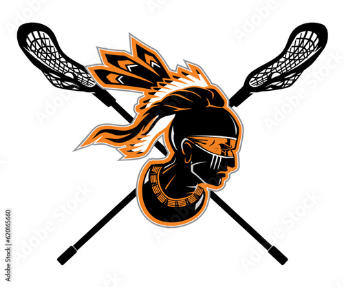 Indian Mascot Lacrosse Sport Symbol Illustration