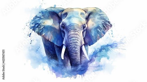 Blue watercolor elephant illustration 