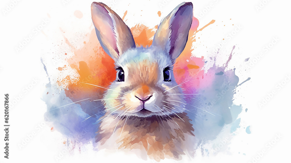 Cute watercolor bunny illustration AI Generative. Generative AI Stock ...