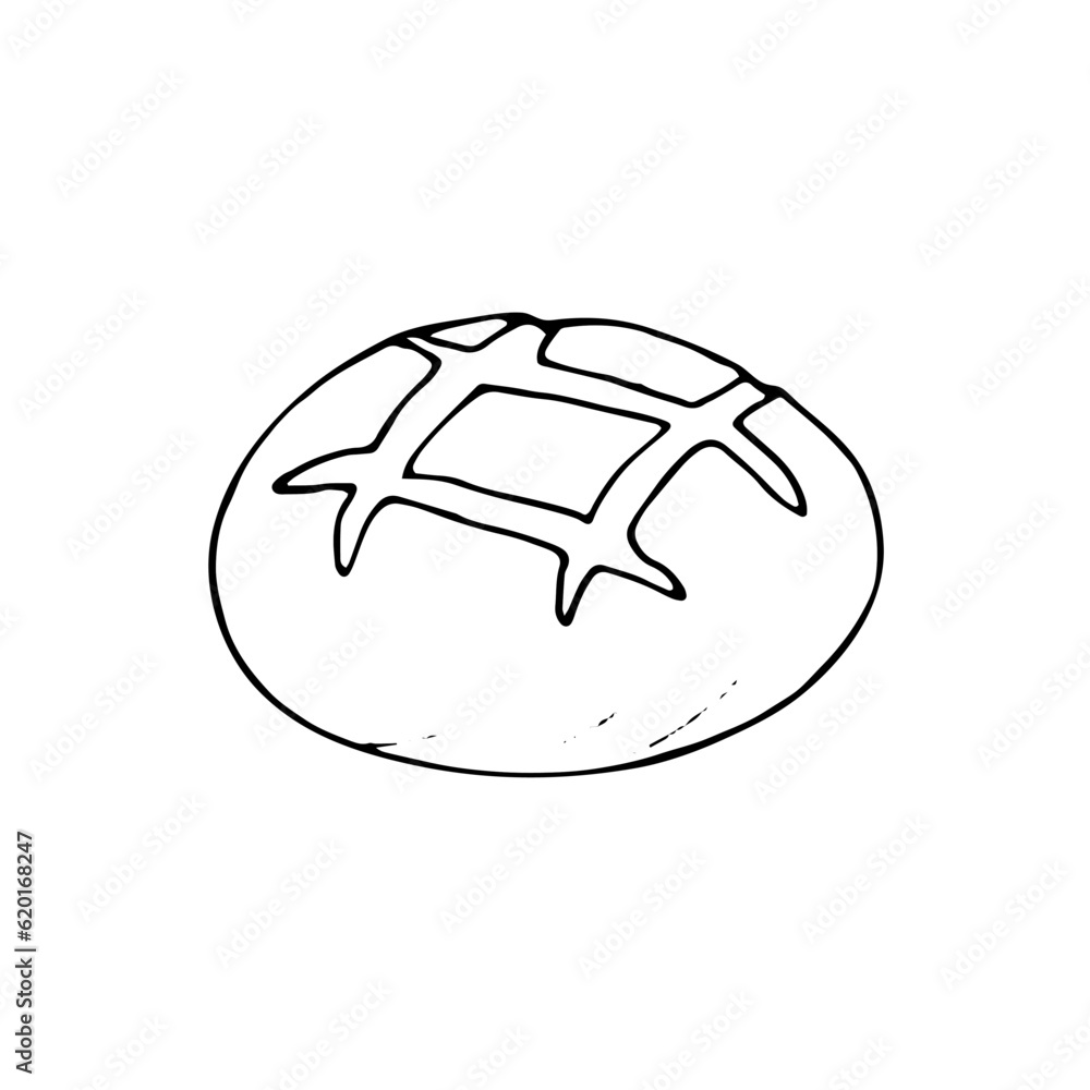Hand-drawn loaf of bread. Isolated vector illustration on white background.