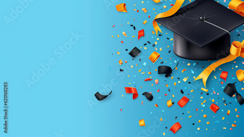 Graduation class party blue background with graduation.  photo