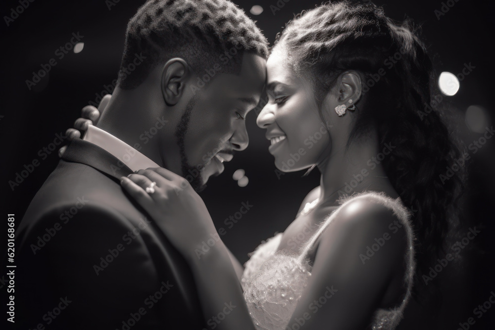 Young African American couple dancing at their wedding
