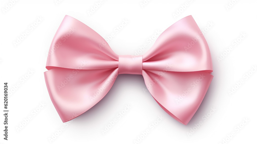 Realistic pink silk bow on white background 