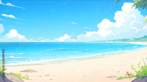 Hand drawn cartoon illustration of beautiful beach scenery 