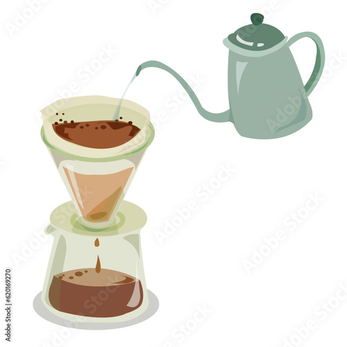 coffee​ maker​ cartoon​ Equipment for drip coffee. Vector illustration in flat style.