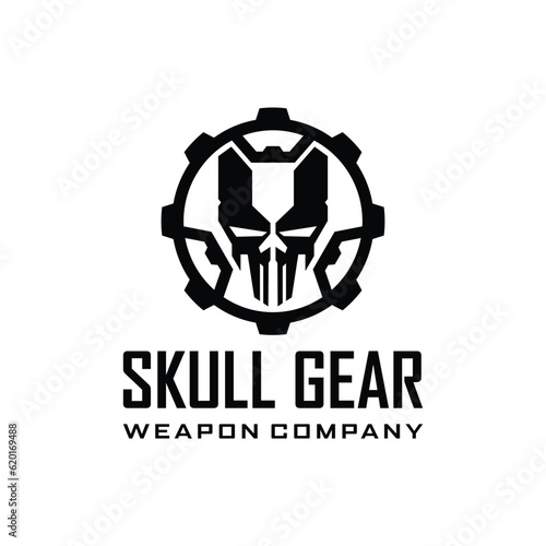 Military Skull Logo. Skull Gear Weapon company military tactical logo design template