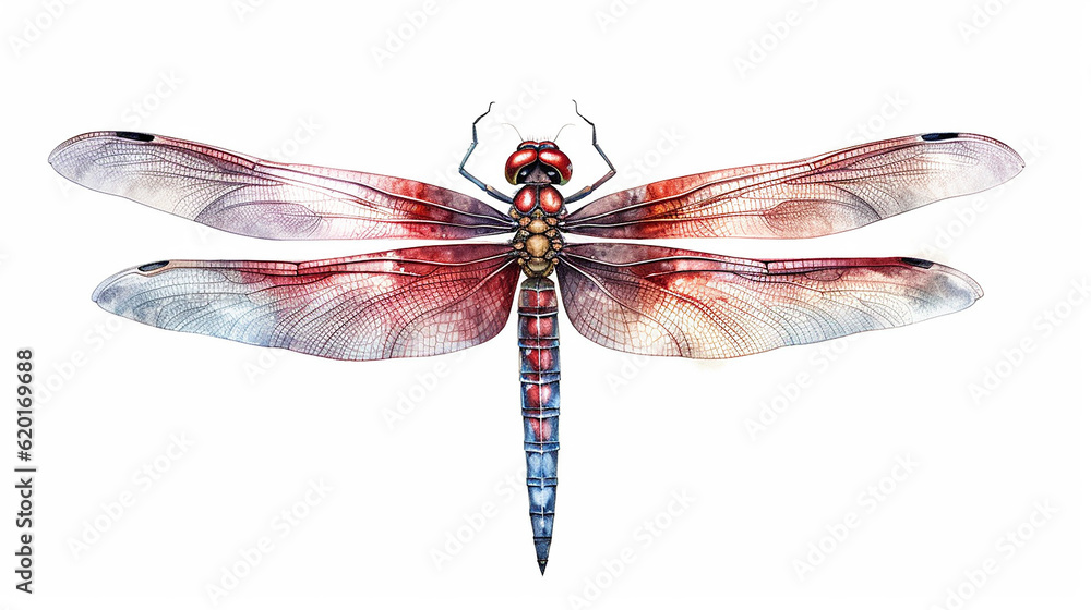 Watercolor dragonfly botanical illustration. Watercolor dragonfly botanical illustration.