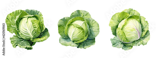 Cabbage, watercolor painting style illustration. Vector set.