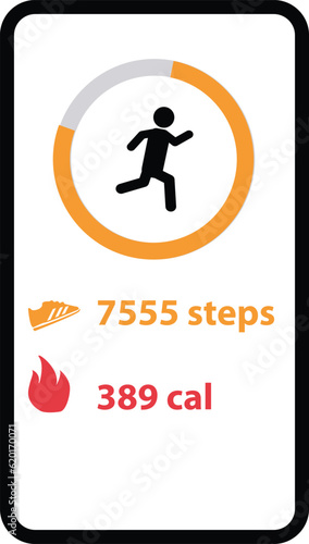 Mobile application for running. Step walk app counter sign. Runner with running records symbol. Pedometer digital fitness interface.  flat style.