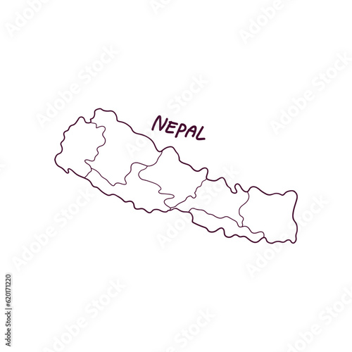 Hand Drawn Doodle Map Of Nepal. Vector Illustration