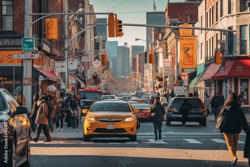 Fotografie, Obraz Cars cross the street in Manhattan