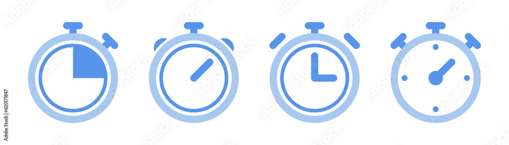 Stopwatch icons set. Timer symbol in flat. Outline stopwatch icon ...