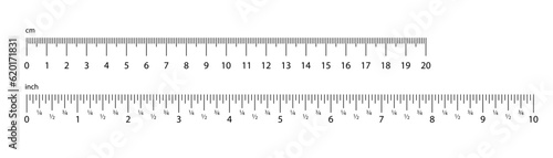 Metric ruler. Inch ruler icon. Cm and inch ruler. Scale grid in line. Metric and inch scale. Stock vector photo