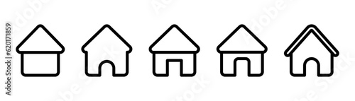 Home icon set. Outline house symbol. Home icon in black. Line house silhouette. Outline home pictogram in vector