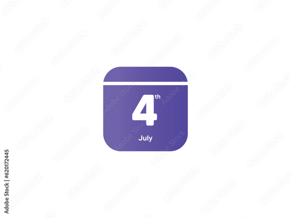 4th July calendar date month icon with gradient color, flat design style vector illustration