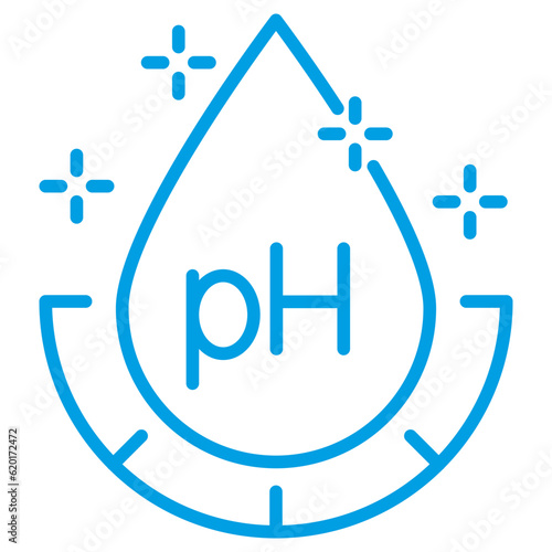 Water Acidity pH. Liquid drop outline pictogram with scale and text. Simple modern linear vector icon with thin lines, isolated on transparent background