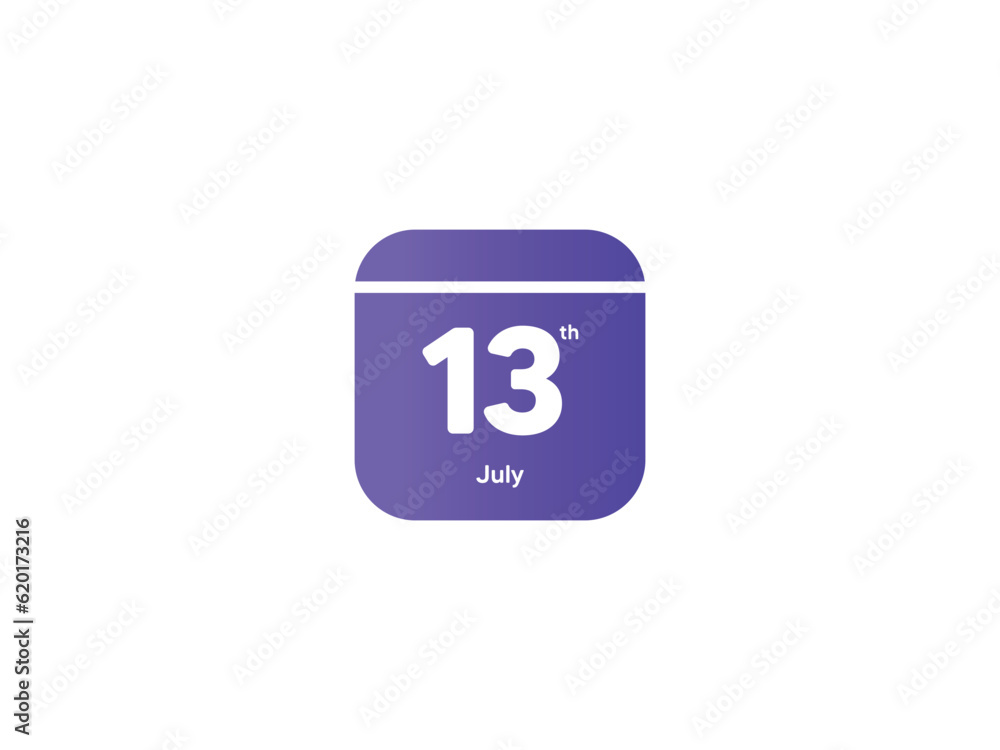 13th July calendar date month icon with gradient color, flat design style vector illustration 13th July calendar date month icon with gradient color, flat design style vector illustration