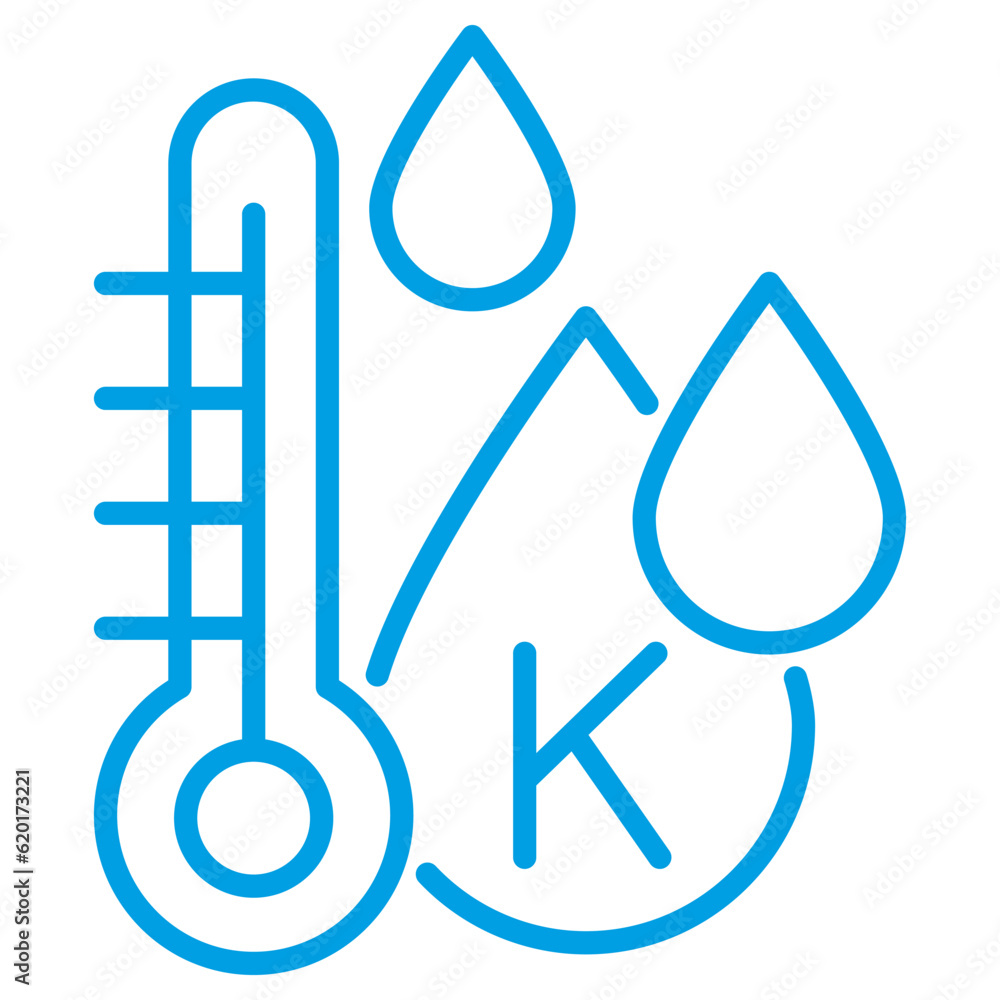 Water temperature in degrees Kelvin. Liquid drop outline pictogram with thermometer and text. Simple modern linear vector icon with thin lines, isolated on transparent background Water temperature in degrees Kelvin. Liquid drop outline pictogram with thermometer and text. Simple modern linear vector icon with thin lines, isolated on transparent background