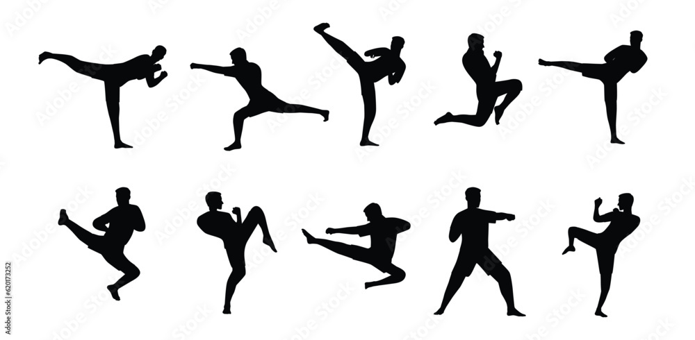 Set of Karate men doing some karate move. Flat vector illustration isolated on white background Set of Karate men doing some karate move. Flat vector illustration isolated on white background