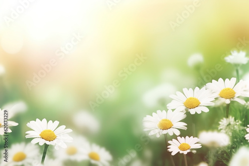 Flower meadow with daisies in sunlight close-up summer background. Ai generated © Artem81