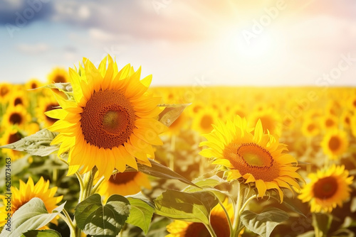 Sunflowers in sunlight close-up summer background. Ai generated