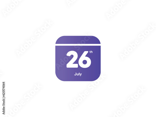 26th July calendar date month icon with gradient color, flat design style vector illustration