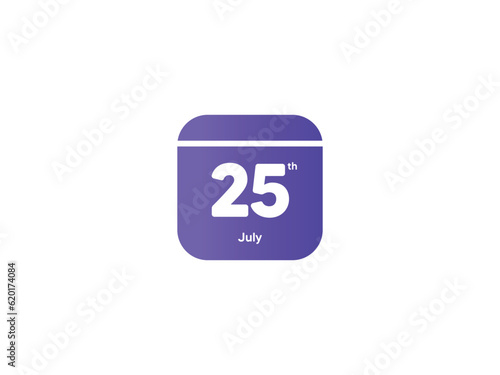25th July calendar date month icon with gradient color, flat design style vector illustration