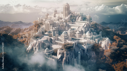 On mount Olympus a fantasy Palace. Generative AI photo