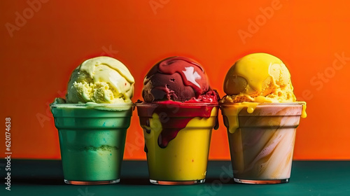 Colorful ice creams in cups