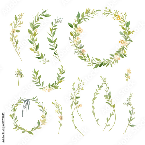 Set of watercolor flowers garland on transparent background,generative ai