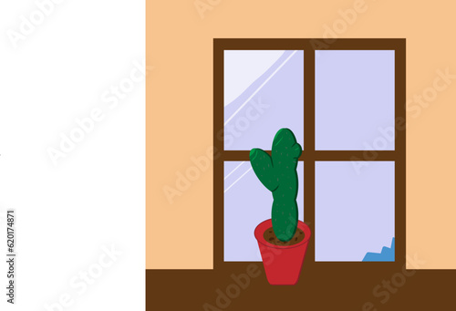 cactus on the windowsill with shadows illustration